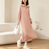 Half zip lapel knitted dress for women