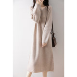 Relaxed Fit Long Sleeve Round Neck Thickened Straight Knee-Length Knit Dress