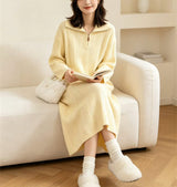 Half zip lapel knitted dress for women