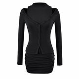 Long Sleeve V-Neck Bodycon Women's Two-Piece Dress Set