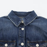 Single breasted flip tie shoulder padded denim dress for women