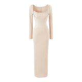 Lace Long Spaghetti Strap Waist-cinching Bodycon Maxi Dress