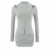 Long Sleeve V-Neck Bodycon Women's Two-Piece Dress Set