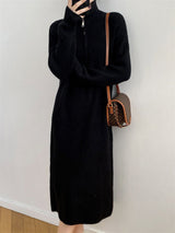 Women's Casual Relaxed Fit Knitted Sweater Over Knee Midi Dress