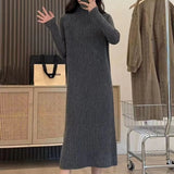 Long Sleeve Mock Neck Loose Fit Midi Knit Dress