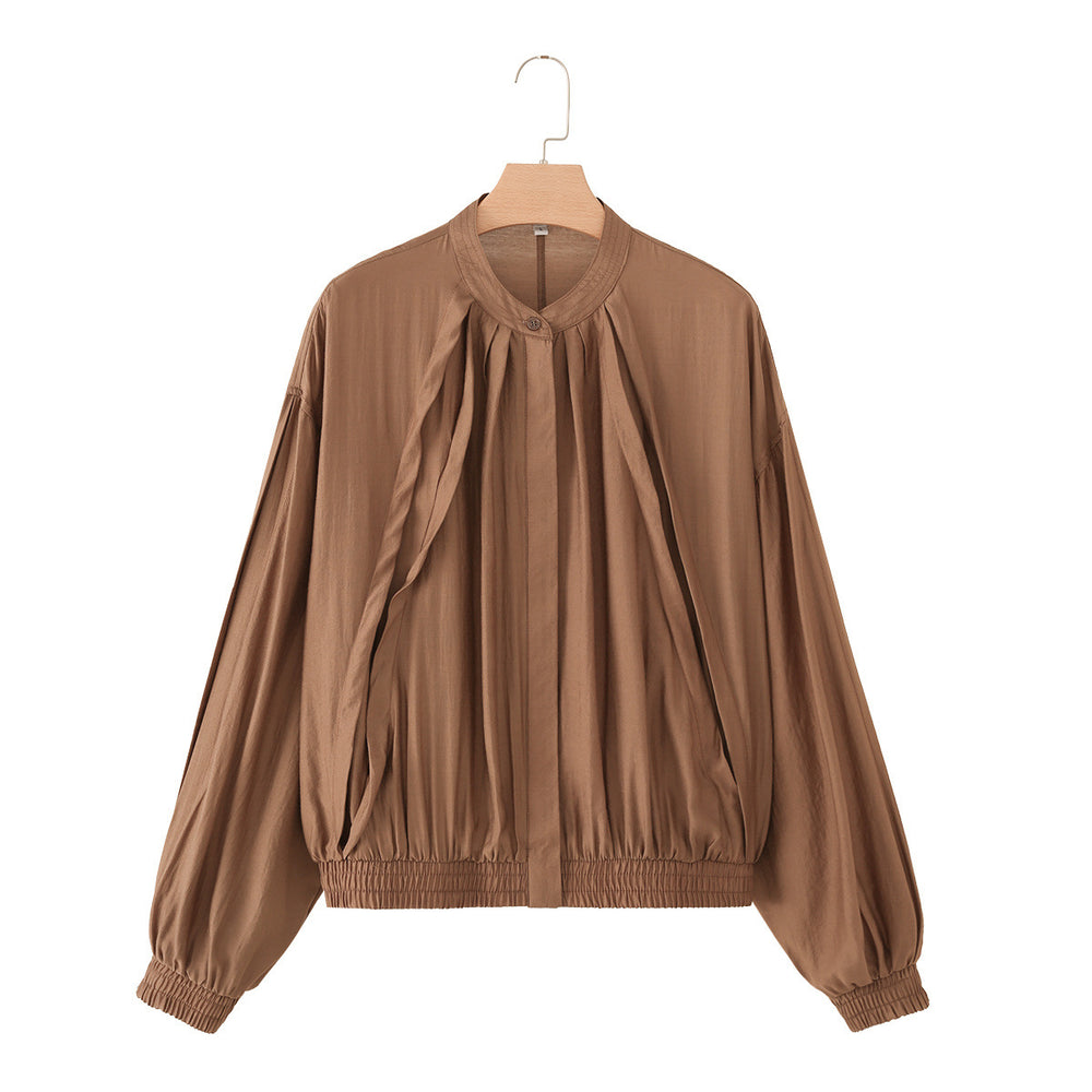Wrinkle hanging shirt round neck shirt for women