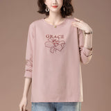 Round neck loose long sleeved T-shirt for women