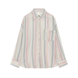 Single breasted lapel long sleeved striped shirt for women