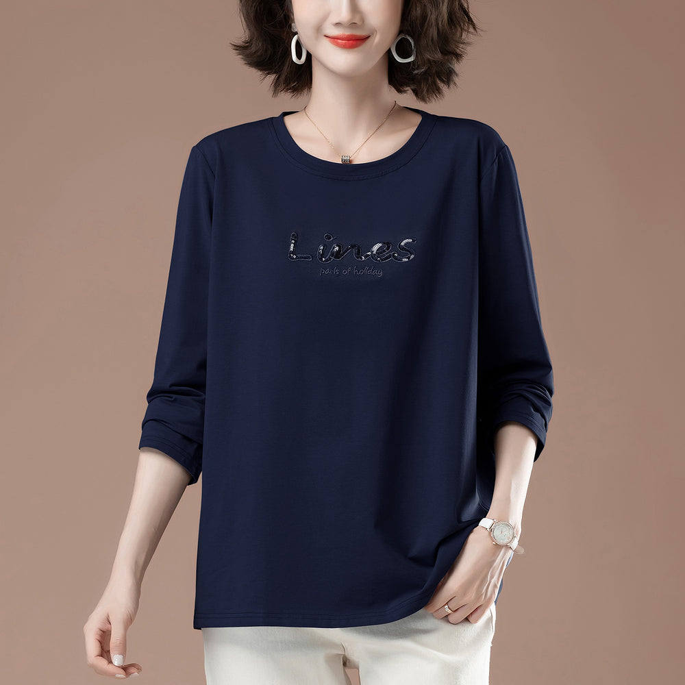 Long sleeved round neck T-shirt for women