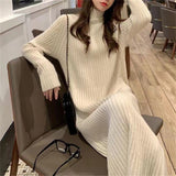Long Sleeve Mock Neck Loose Fit Midi Knit Dress