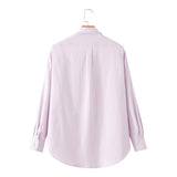 Cotton breasted lapel striped shirt for women