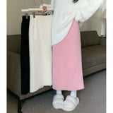 Women's High Waist Faux Mink Fur Side Slit Bodycon Midi Skirt for Petite